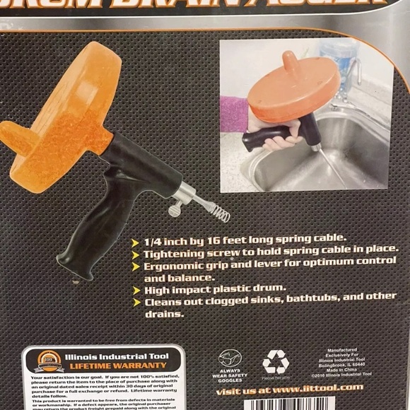 16 Ft Manual Hand Powered Drum Auger Sewer Snake Drain Cleaner - Picture 2 of 4